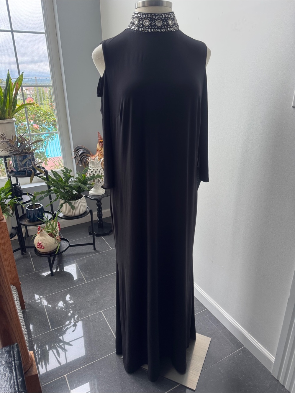 Blu Sage Beaded High-Neck Black Maxi Dress